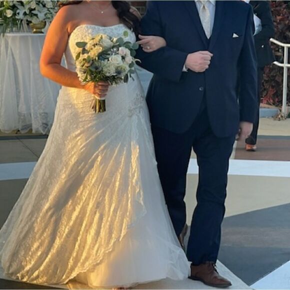 Davids Bridal Ivory Lace Strapless Plus Size Wedding Dress and Matching Veil - Picture 5 of 5